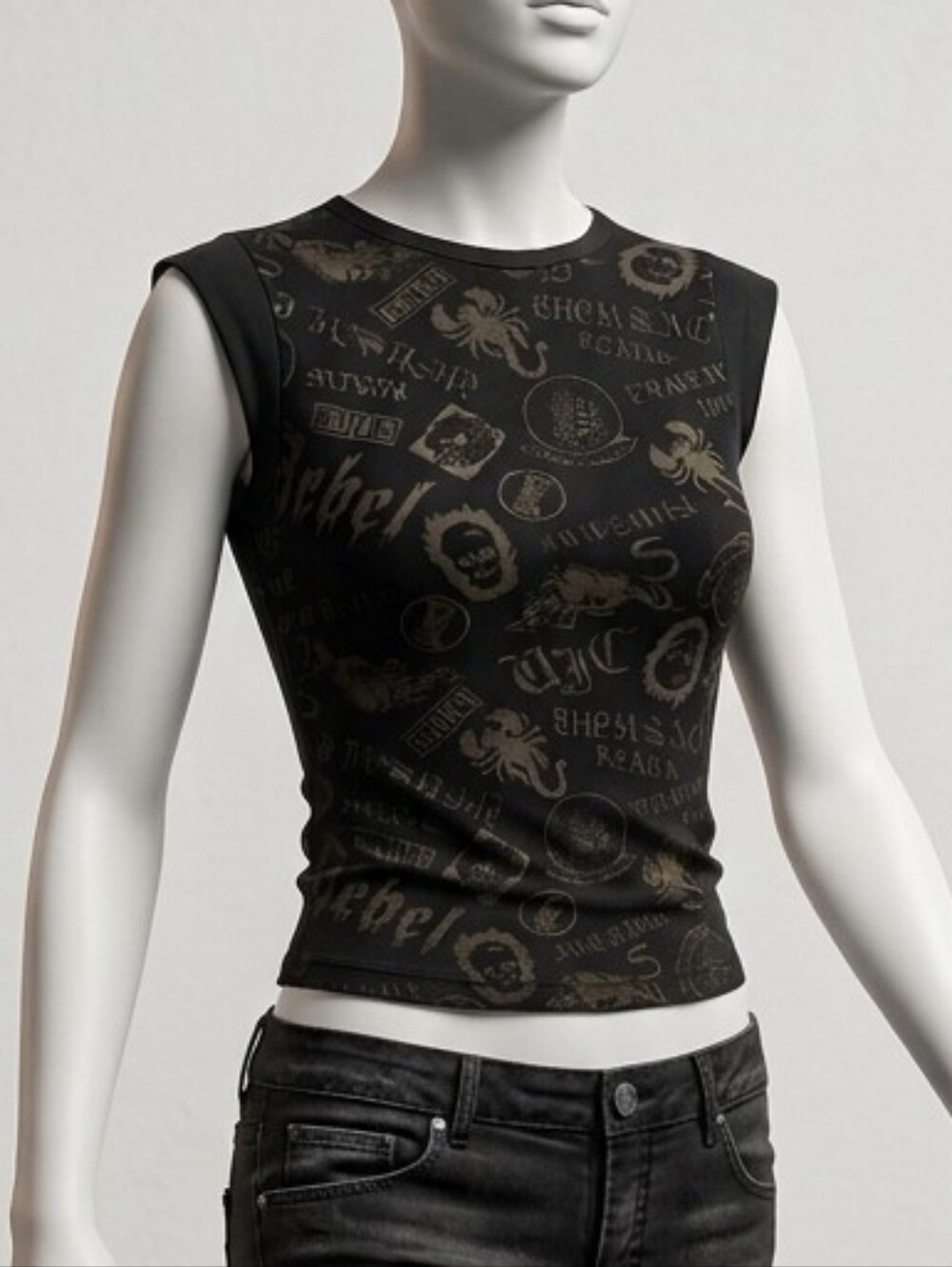 Vintage Versace Jeans Couture Y2K All-Over Punk Graphic Tank Top L